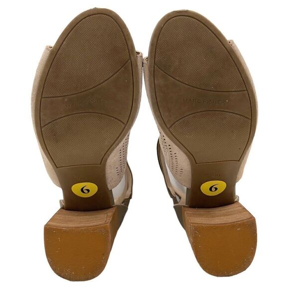 Marc Fisher Gabie Taupe Suede Leather Perforated Shootie Block Heel Sandals Sz 9 - Picture 9 of 12